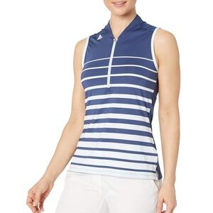 adidas Golf Women's Engineered Stripe Sleeveless Polo Shirt L Blue
